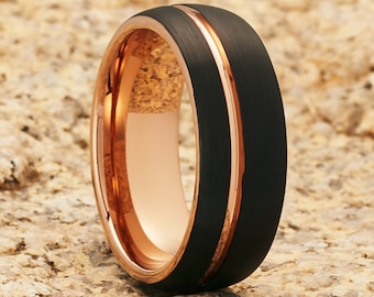 Rose Gold Tungsten Wedding Ring,Black Tungsten Ring,18k Rose Gold,Anniversary Ring,Men & Women,Black Tungsten Ring,Comfort Fit