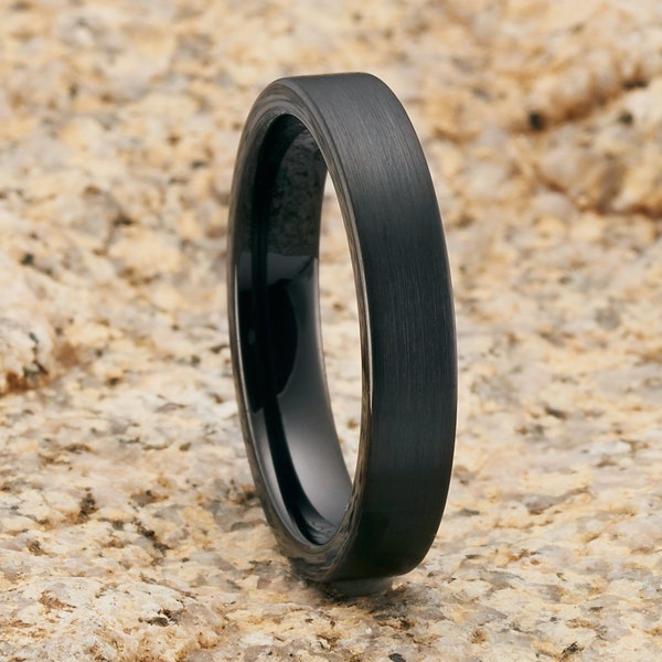 4mm Black Tungsten Wedding Band,Black Tungsten Ring,Tungsten Carbide Ring,4mm Black Wedding Band,Engagement Ring