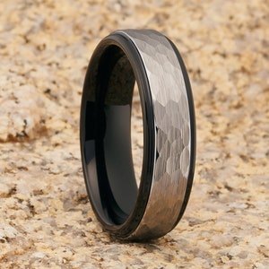 Black Tungsten Ring, Silver Brush, Tungsten Wedding Band, Black Tungsten Ring, Anniversary Ring, Men & Women, Black Tungsten, Comfort Fit
