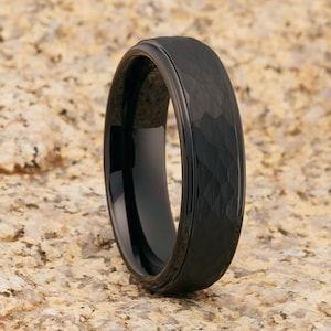 Hammered Tungsten Wedding Band, Black Tungsten Ring, 6mm Tungsten, Men & Women, Black Wedding Band, His Ring, Her Ring, Black Ring