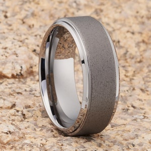 Mens Wedding Band, Tungsten Wedding Ring, Gray Tungsten Ring, Anniversary Ring, Engagement Ring, 8mm Tungsten Ring, Silver Tungsten Ring