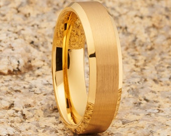 Anillo de boda de tungsteno de oro amarillo, anillo de tungsteno de oro amarillo, anillo de aniversario, hombres y mujeres, banda de boda de tungsteno, anillo de compromiso, aniversario