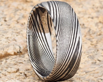 Damascus Steel Wedding Band,Damascus Wedding Ring,Anniversary Ring,Men & Women,Unique Damascus Steel Wedding Ring,Anniversary Ring,Dome Ring