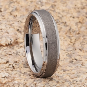 Gray Tungsten Carbide Ring: 6mm Brush Finish Comfort Fit