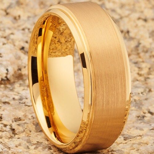 8mm Yellow Gold Tungsten Wedding Ring Men & Women Brush Etsy