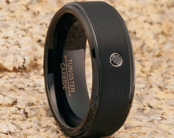 Black Tungsten Wedding Band | Black Tungsten Ring | Black Diamond Tungsten Ring | Anniversary Ring | Brush Tungsten Ring | Comfort Fit