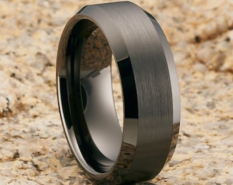 Mens gunmetal tungsten clearance wedding bands