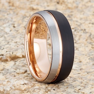 Rose Gold Tungsten Wedding Ring,Black Tungsten Ring,Anniversary Ring,Engagement Ring,8mm & 6mm Ring,Tungsten Carbide Ring,Comfort Fit