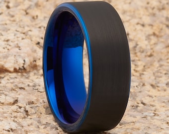 Blauer Wolframring Wolframring,Ehering für Verlobung,Karbidring,Schwarzer Wolframring,Hochzeitsring,Hochzeitsring,Comfort Fit
