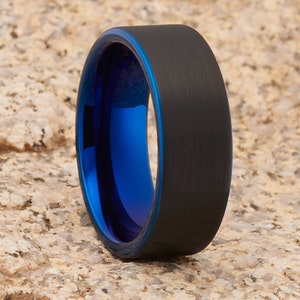 Blue Tungsten Wedding Ring,Black Tungsten Ring,Anniversary Ring,Engagement Ring,Tungsten Carbide Ring,Black Tungsten Ring,Comfort Fit