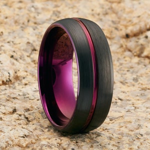 Purple Tungsten Ring,Purple Wedding Ring,Tungsten Carbide Ring,Engagement Ring,Anniversary Ring,8mm & 6mm,Unique Purple Ring,Comfort Fit