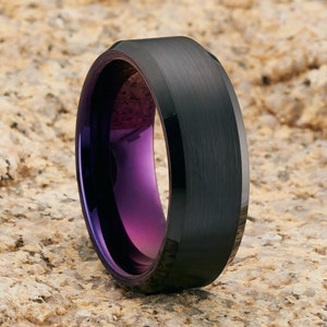 Purple Tungsten Ring Black Tungsten Ring Purple Wedding Etsy New Zealand