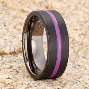 Zwarte wolfraam trouwring, 8 mm en 6 mm, paarse wolfraamring, jubileum, verloving, comfortabele pasvorm, platte vorm, bronzen ring, unieke trouwring