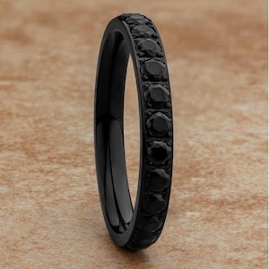Black Titanium Eternity Ring: CZ Wedding Band, Comfort Fit