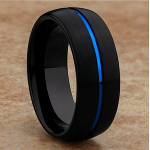 Black Tungsten Wedding Ring,Blue Wedding Ring,8mm Wedding Ring,Tungsten Carbide Ring,Dome Tungsten Ring,Man & Women,Comfort Fit Ring
