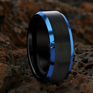Black Tungsten Wedding Ring,Blue Tungsten Ring,Tungsten Carbide Ring,Anniversary Ring,8mm Wedding Band,Unique Tungsten Ring,Men & Women