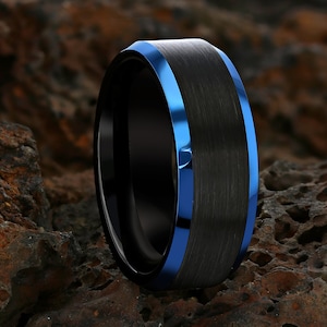 Black Tungsten Wedding Ring,Blue Tungsten Ring,Tungsten Carbide Ring,Anniversary Ring,8mm Wedding Band,Unique Tungsten Ring,Men & Women