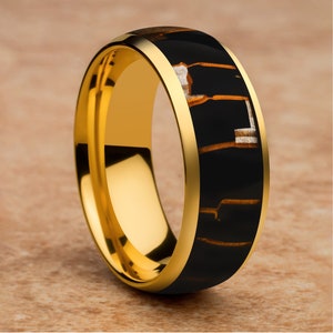 Capiz Inlay Tungsten Wedding Ring: 18k Yellow Gold Plated Dome Ring