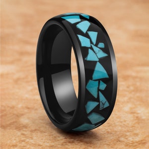 Black Tungsten Wedding Band: Turquoise Inlay Anniversary Ring, 8mm