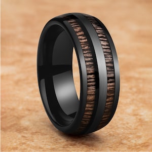 Charcoal Wood Wedding Ring,Black Tungsten Wedding Ring,Anniversary Ring,Engagement Wedding Band,8mm Wedding Ring,Tungsten Carbide Ring