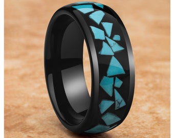Black Tungsten Wedding Band,turquoise Inlay Ring,anniversary