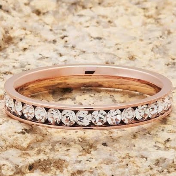 Rose Gold Titanium Wedding Ring,3mm Wedding Ring,Anniversary Ring,CZ Wedding Ring,Engagement Ring,Comfort Fit Ring,18k Rose Gold