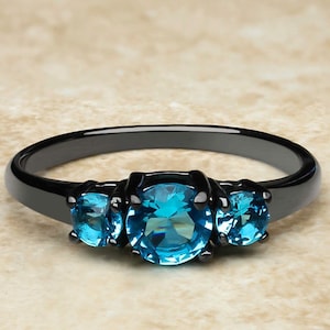 Aquamarine Solitaire Ring: Black Titanium Anniversary Ring
