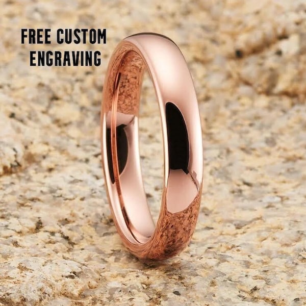 Rose Gold Tungsten Ring, 4mm Rose Gold Tungsten, 18k Rose Gold, Tungsten Carbide, Men & Women, Anniversary Ring, Engagement Ring, Dome Ring