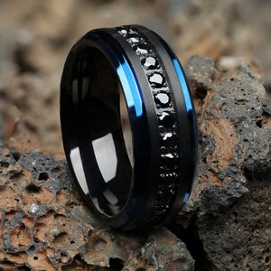 Blue Tungsten Wedding Ring,Black Tungsten Ring,Unique Tungsten Ring,Anniversary Ring,8MM Wedding Ring,Tungsten Carbide Ring,Comfort Fit