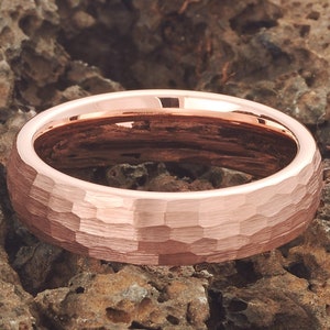 Rose Gold Tungsten Wedding Ring,Men & Women,Hammered Tungsten Ring,Anniversary Ring,Engagement Ring,Tungsten Carbide Ring,Comfort Fit
