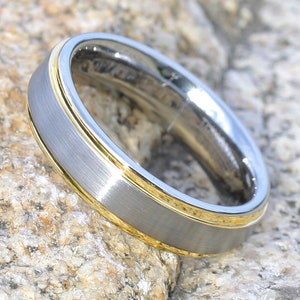 Alianza de tungsteno para mujer / Alianza de tungsteno de 6 mm / Anillo de tungsteno plateado / Hombre y mujer / Oro amarillo / Cepillado