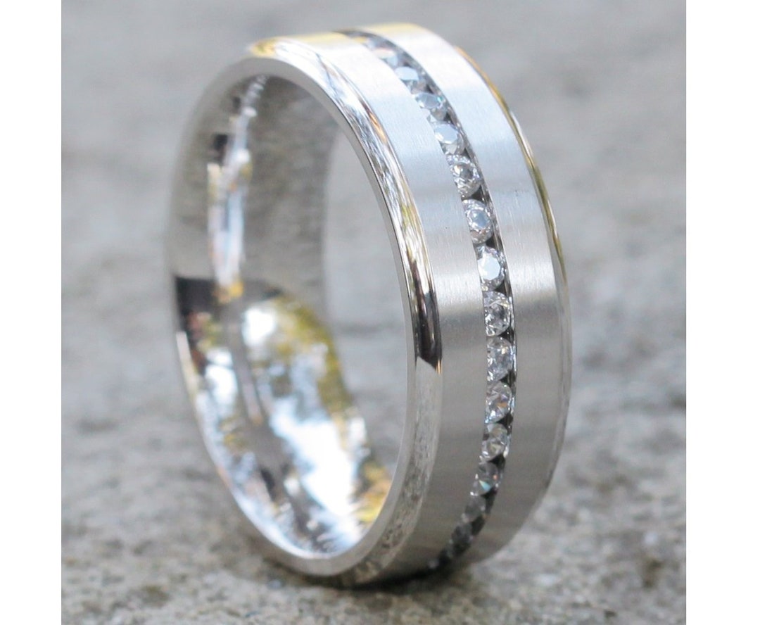 Titanium Wedding Ring Silver Titanium Ring CZ Ring Silver Titanium Ring ...