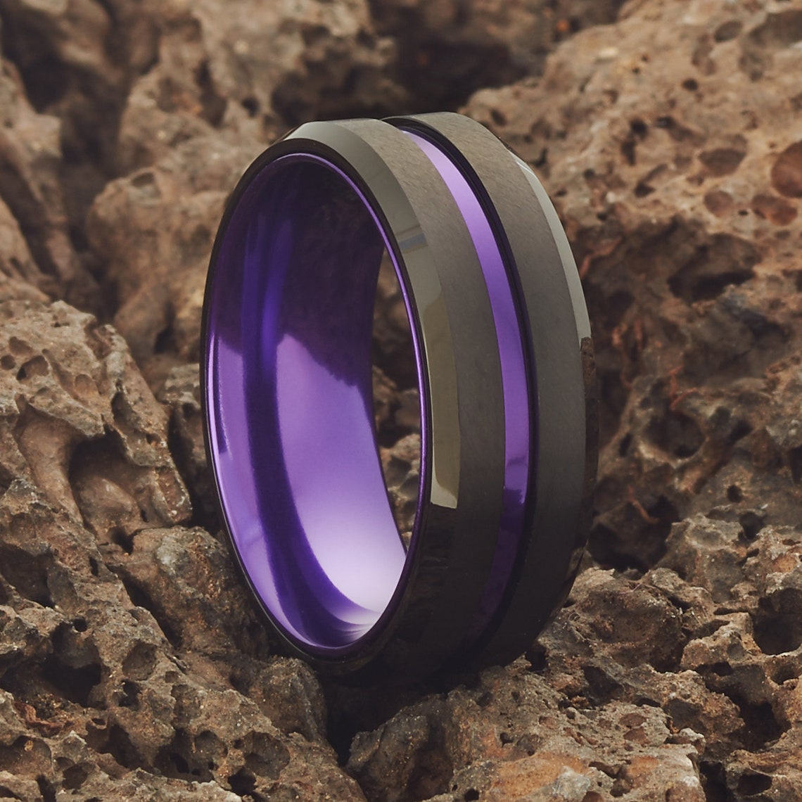 Purple Tungsten Wedding Ring8mm Tungsten RingBlack Tungsten image 1