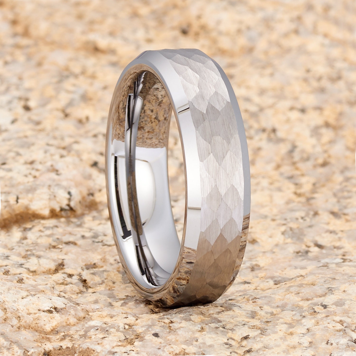 tungsten ring hammered metal ring