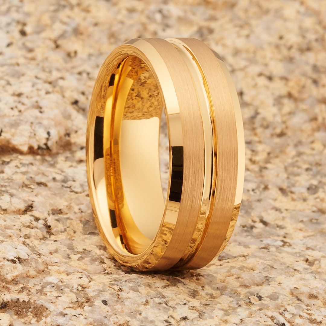 Yellow Gold Tungsten Wedding Band | 8mm Yellow Gold Tungsten | Tungsten Carbide Ring ...