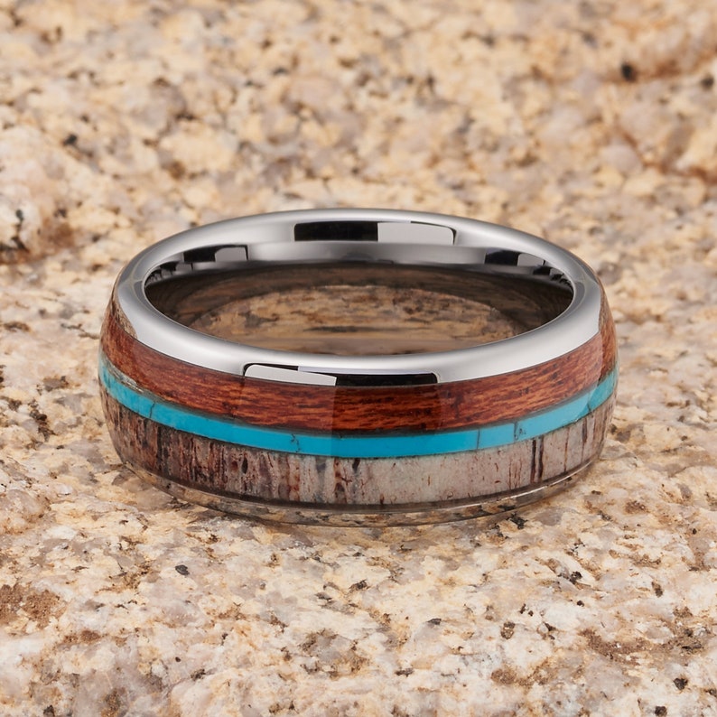 Deer Antler Wedding Band Turquoise Wedding Band Silver Etsy