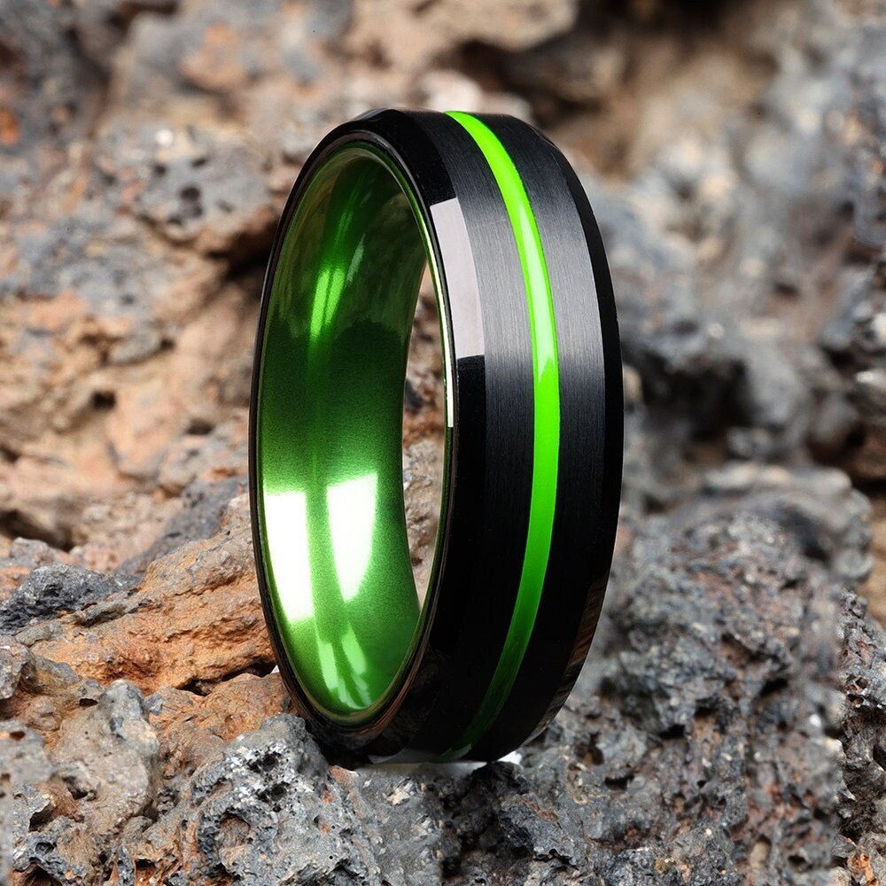 Black Tungsten Wedding Ring green Tungsten Wedding Band green Wedding Ring tungsten Carbide Ring green Tungsten Band comfort Fit Rings Etsy