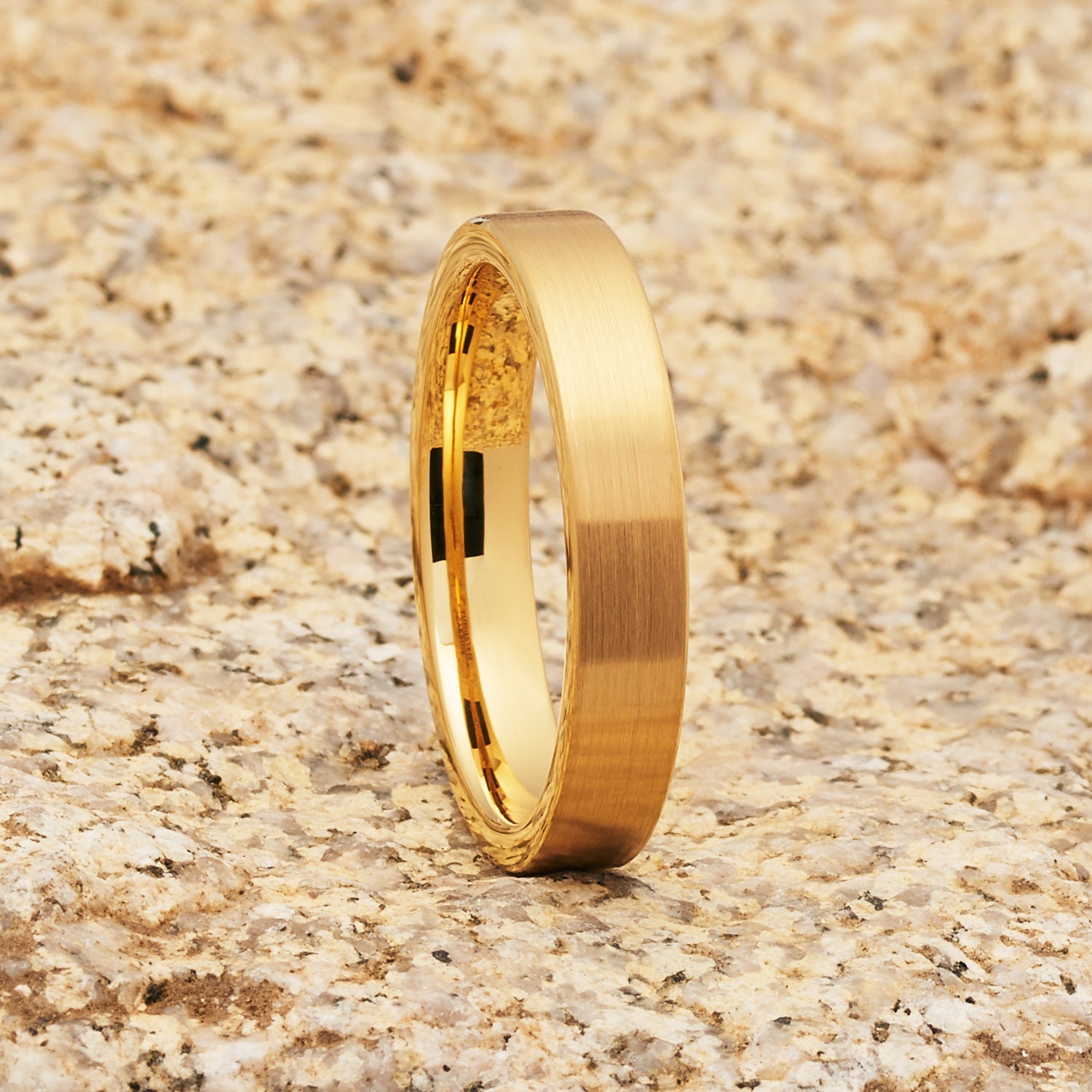 18K Yellow Gold Tungsten Ring: 4mm Comfort Fit Wedding Band - Etsy