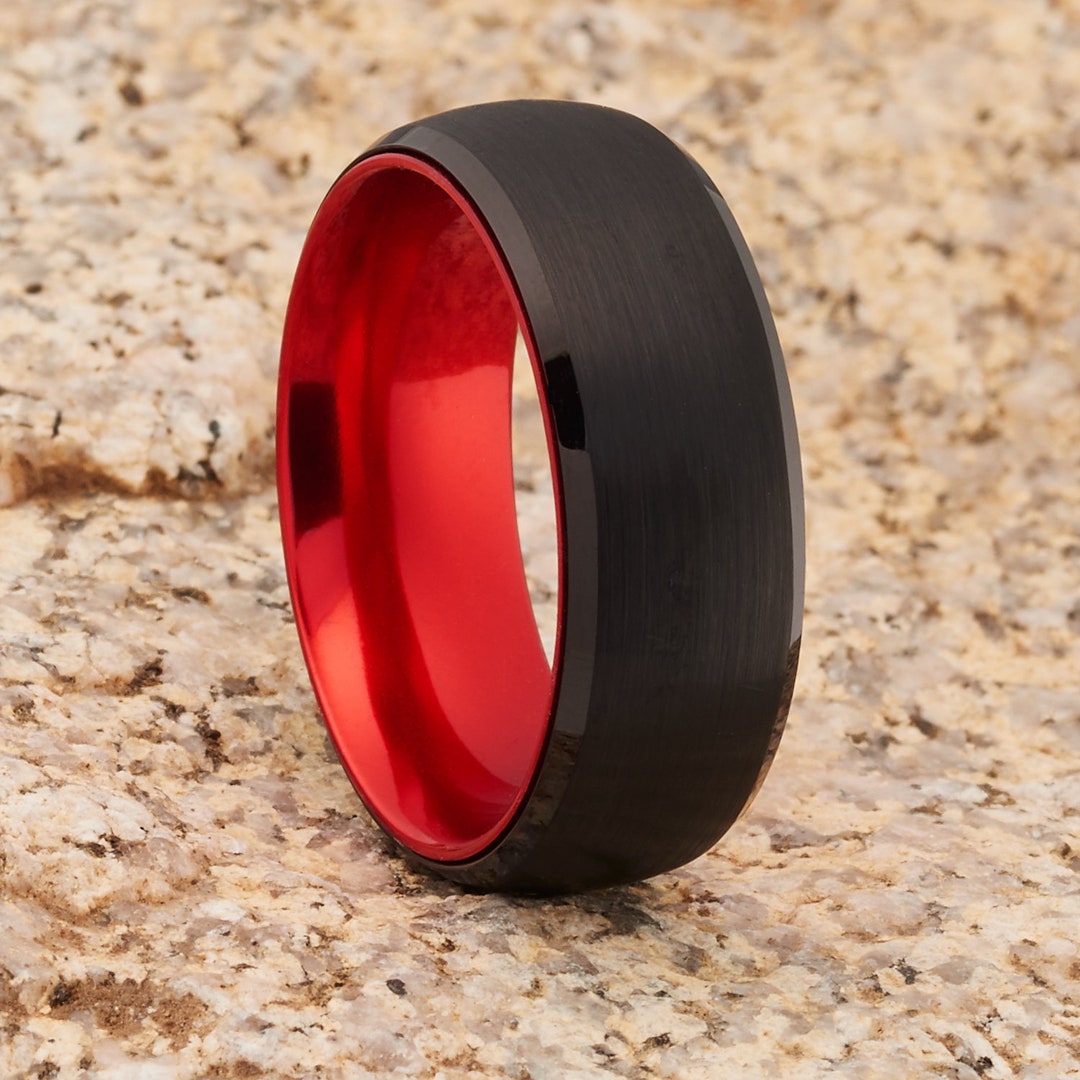 Red Tungsten Wedding Band Black Tungsten Ring Red Tungsten Etsy