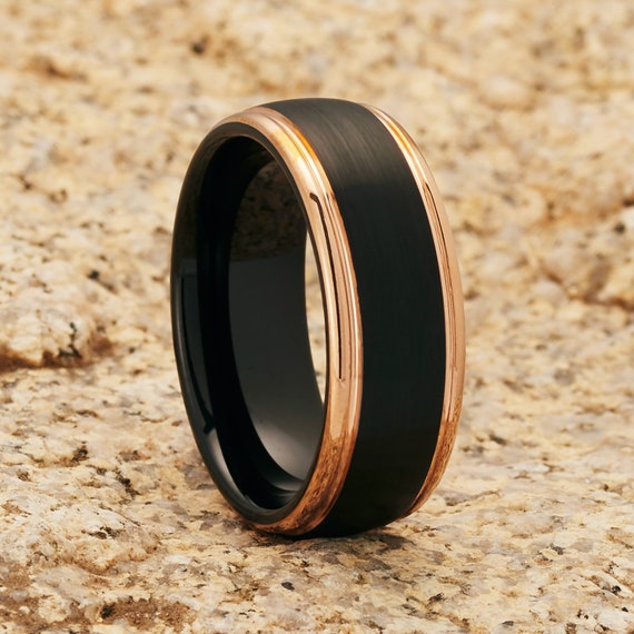 Anello Di Tungsteno Bicolore Placcato In Oro Rosa/nero - Foto 6