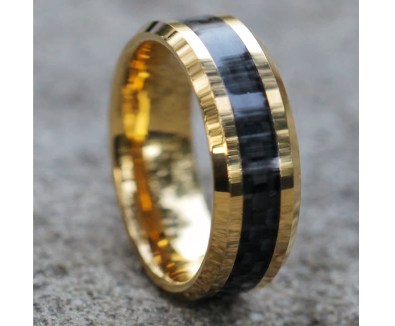 8mm Yellow Gold Tungsten Ring Tungsten Wedding Band Etsy