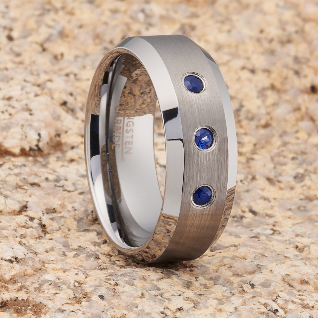 Shuremaster 8mm Tungsten Carbide Wedding Band - Silver & Blue Two-Tone Brushed Ring For Men And Women, Size 6.5 - View #6