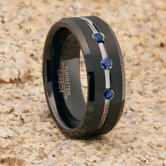 Blue Sapphire Tungsten Ring Black Tungsten Ring Men Women Tungsten Carbide Ring Anniversary Ring Engagement Ring Comfort Fit Etsy Canada
