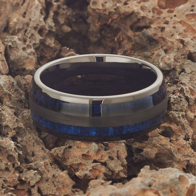 Black Tungsten Wedding Ring,Blue Exotic Wood,Tungsten Wedding Ring,Black Wedding Ring,Anniversary Ring,Unique Tungsten Ring,Tungsten Band image 2