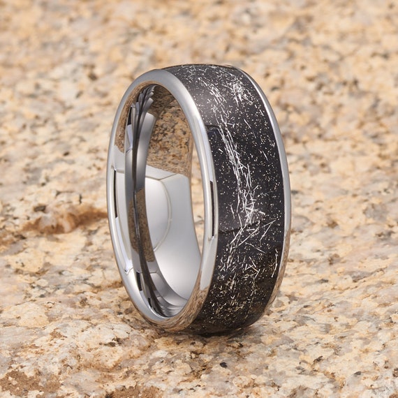 Meteorite Tungsten Wedding Band Tungsten Wedding Ring Etsy