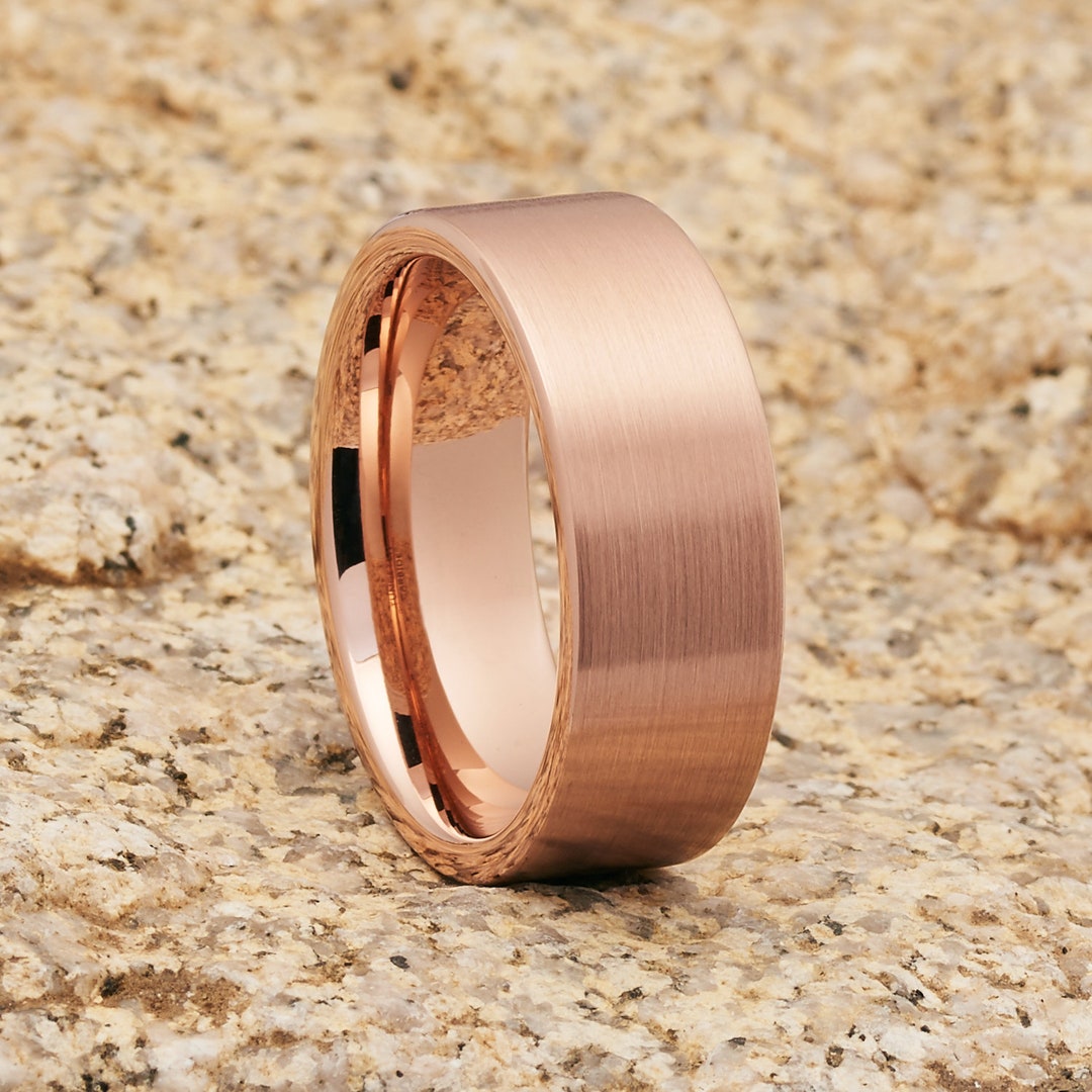 Mens Tungsten Wedding Band, 18k Rose Gold Tungsten Ring, Rose Gold