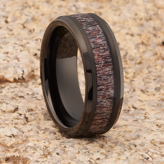 Deer Antler Tungsten Ring Tungsten Wedding Band Black Tungsten Ring Deer Antler Wedding Ring 8mm Deer Antler Comfort Fit Etsy UK
