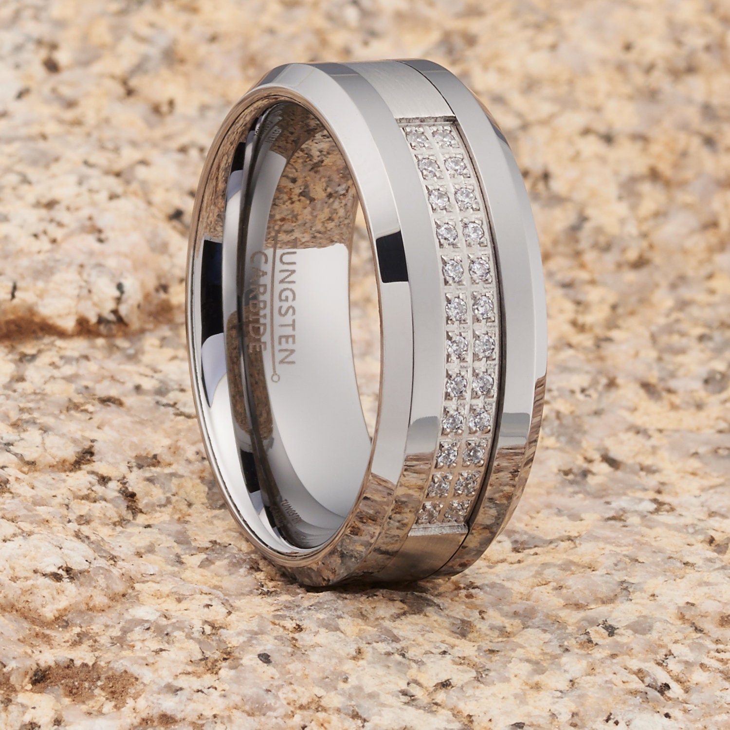 TUTISS Anelli In Carburo Di Tungsteno Uomo/Donna - 6/8 Mm, Argento/Nero Con Intarsio - Fedi Nuziali, Fidanzamento, Ipoallergenici