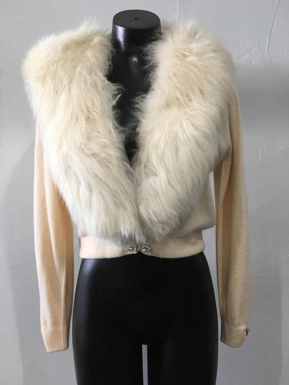 Vintage Women's Fur Collar Cashmere Cocktail Sweat