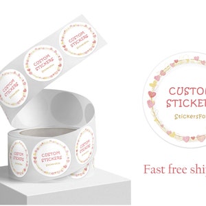 100 x Custom Roll Circle Labels. Your own design is printed 100 Bulk custom stickers. High Resolution and Quality image 1